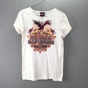 Harley Davidson Motorcycles T Shirt M Women Rockford IL White Eagle Roses